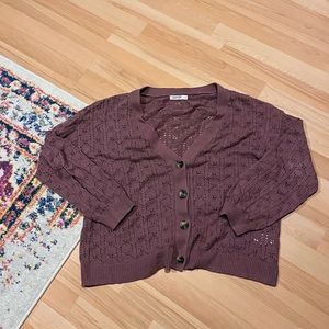 Mauve puff sleeve knit cardigan